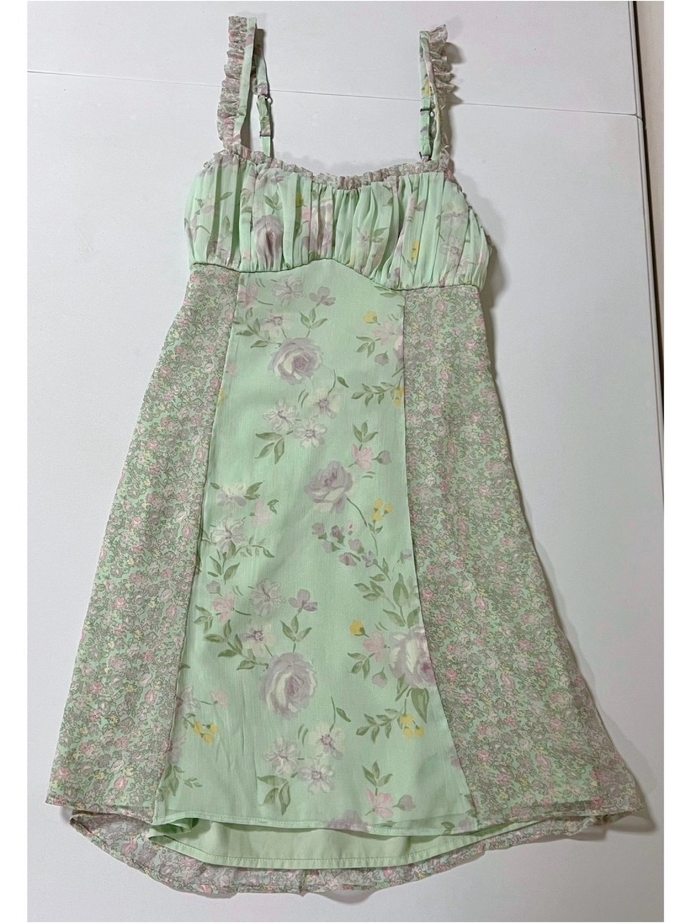 Social Tourist Mint Green Rose Floral Ruffle Spaghetti Strap Dress Size M 🌸✨